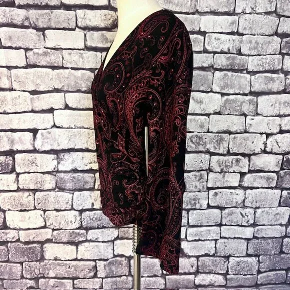 MSK Red & Black Wrap Style Top Size Large - Picture 3 of 8